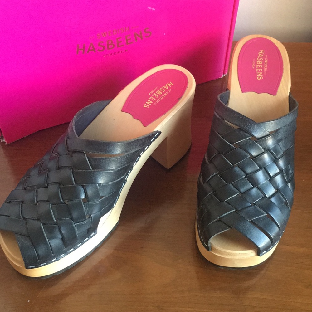 Swedish Hasbeens Woven Leather Mules